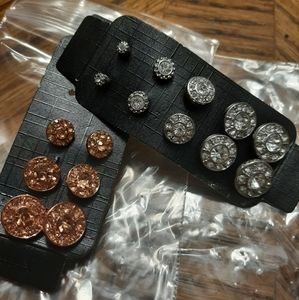 16 pair of round circle sparkly pretty earrings for daily or formal wear